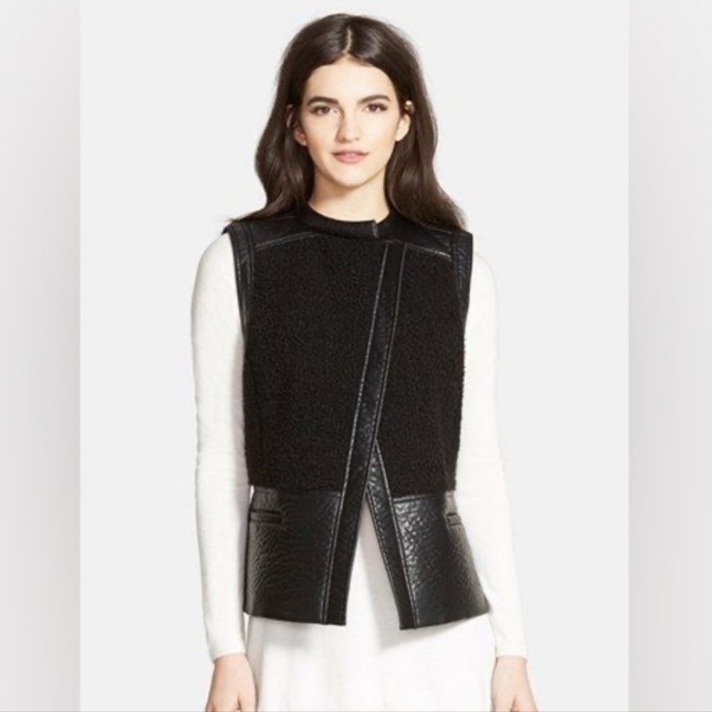 Trouve Open Faux Shearling Black Moto Vest